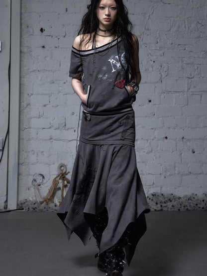 NO ROMANCE Punk Detachable Hem Sleeveless Bodycon Dress