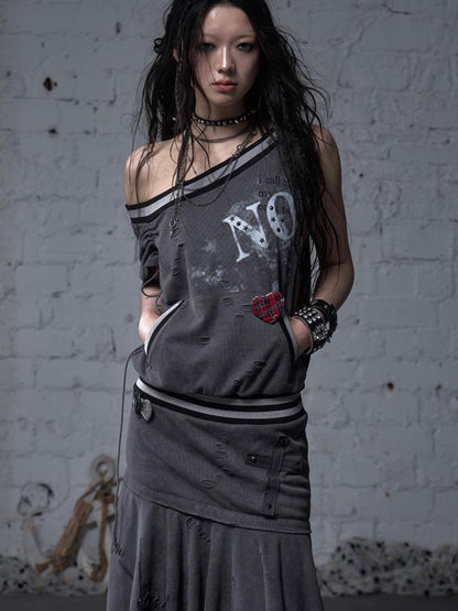 NO ROMANCE Punk Detachable Hem Sleeveless Bodycon Dress
