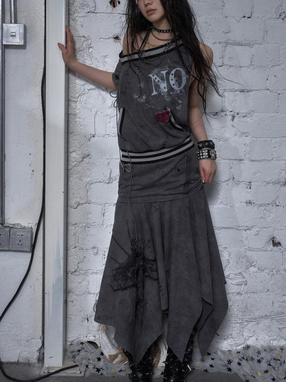 NO ROMANCE Punk Detachable Hem Sleeveless Bodycon Dress