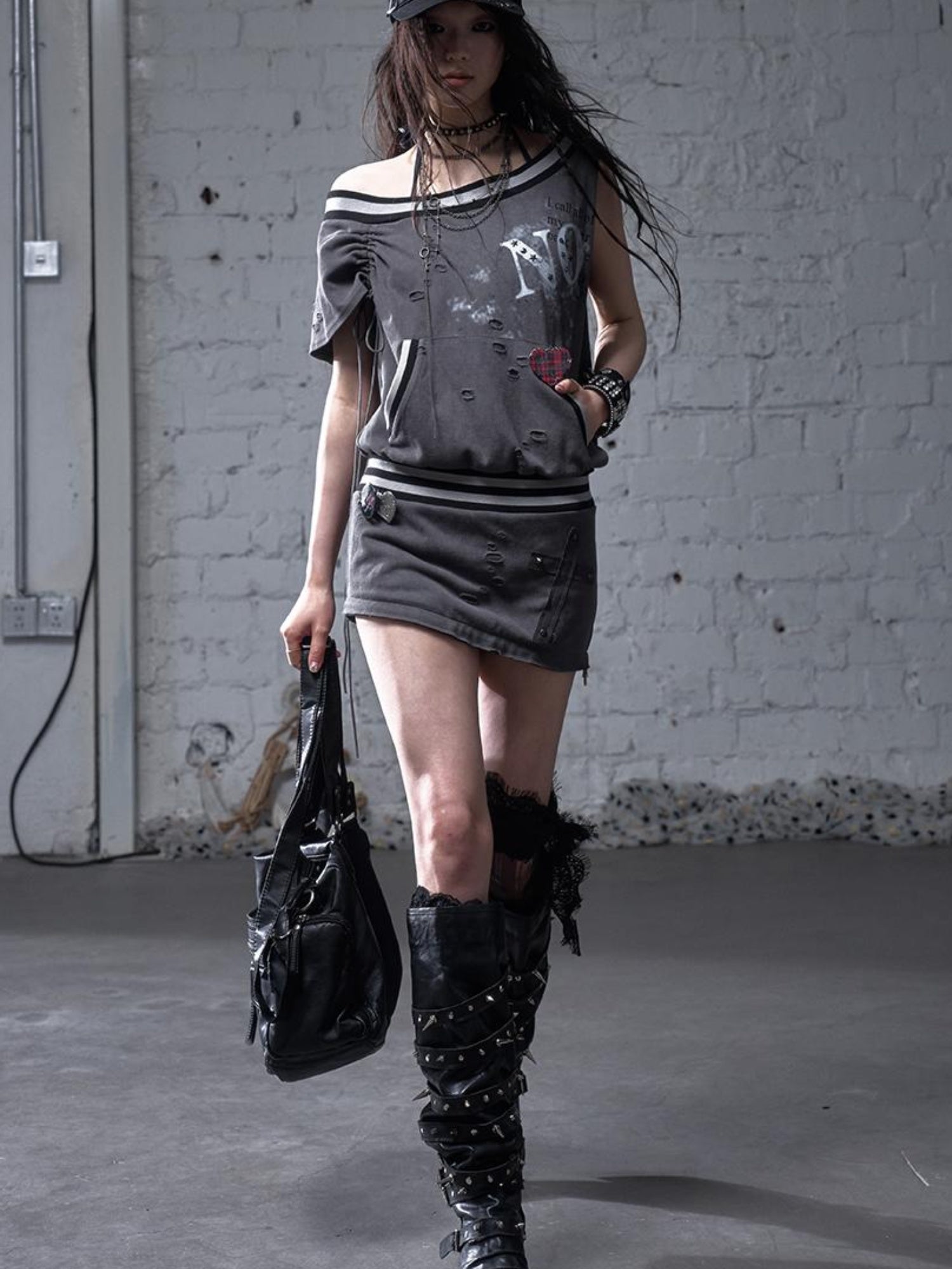 NO ROMANCE Punk Detachable Hem Sleeveless Bodycon Dress
