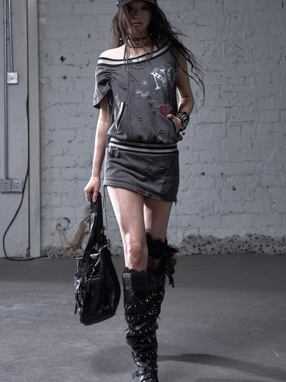 NO ROMANCE Punk Detachable Hem Sleeveless Bodycon Dress