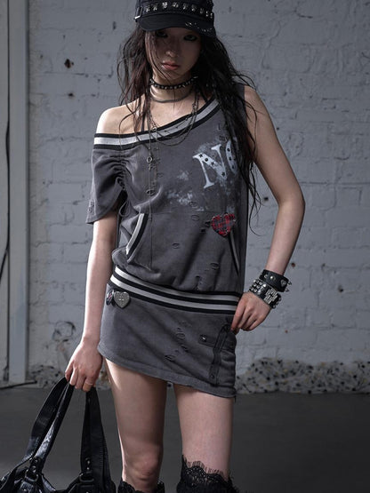 NO ROMANCE Punk Detachable Hem Sleeveless Bodycon Dress