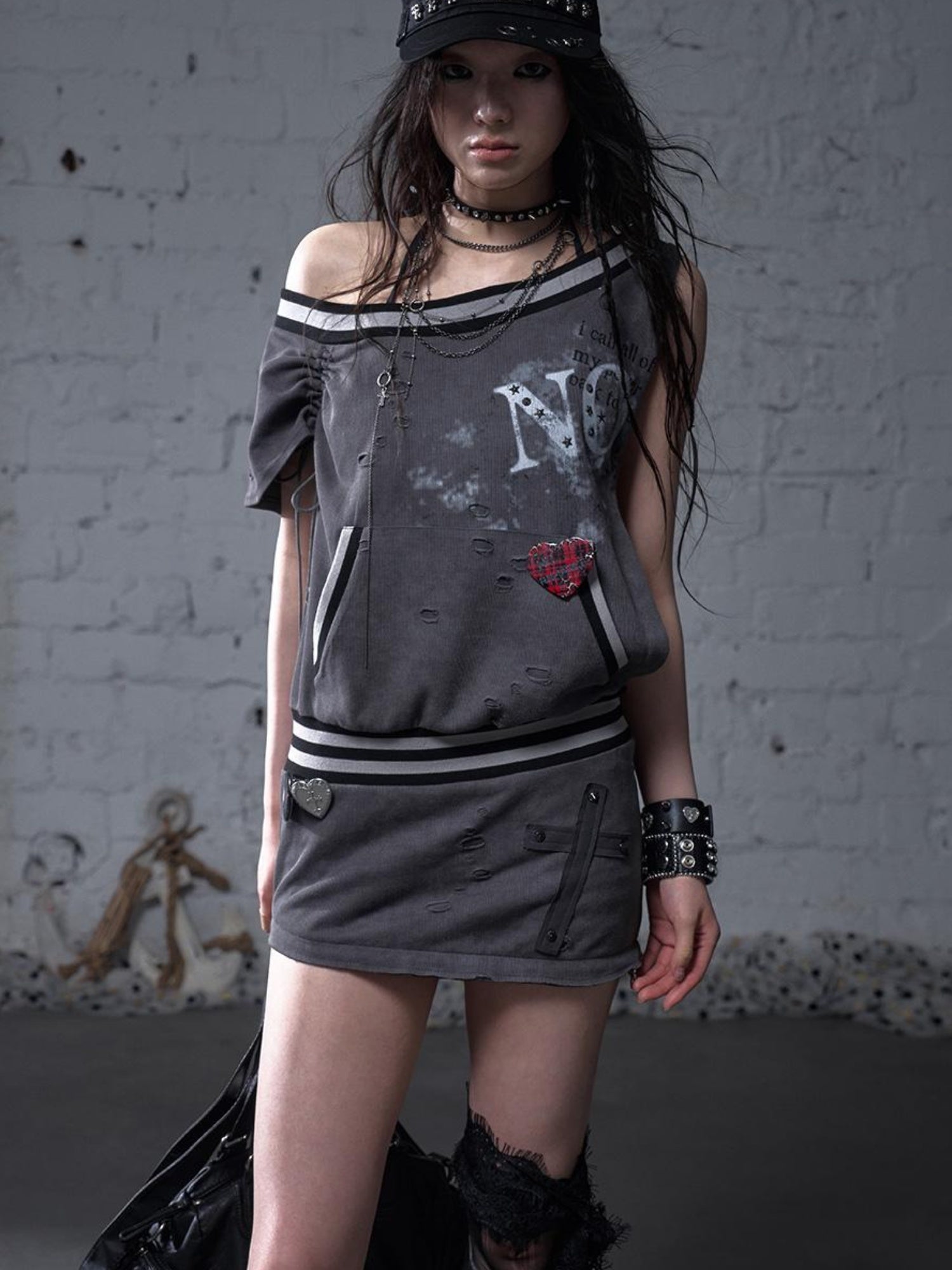NO ROMANCE Punk Detachable Hem Sleeveless Bodycon Dress