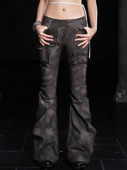 ARIADNAw Punk Distressed Knit Denim Low Rise Flared Jeans