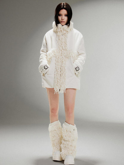 ARIADNAw Punk Faux Fur Wool Lined Collar Coat Winter Oversize Mid Length