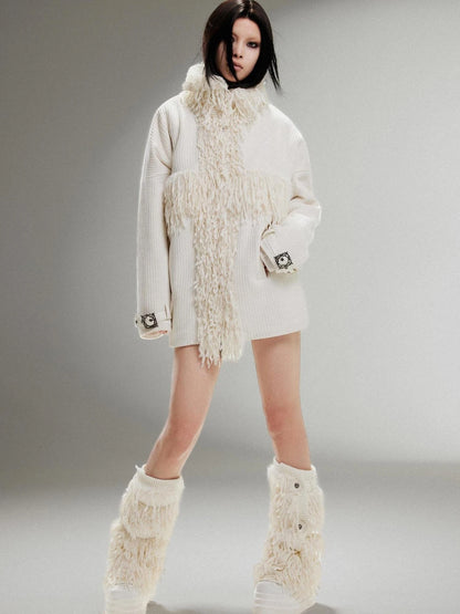 Punk Faux Fur Wool Lined Collar Coat Winter Oversize Mid Length