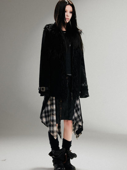 ARIADNAw Punk Faux Fur Wool Lined Collar Coat Winter Oversize Mid Length