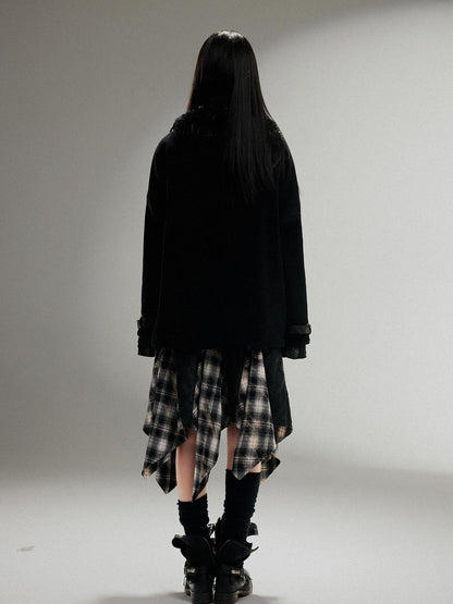 ARIADNAw Punk Faux Fur Wool Lined Collar Coat Winter Oversize Mid Length