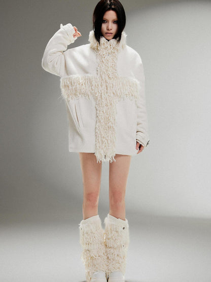 ARIADNAw Punk Faux Fur Wool Lined Collar Coat Winter Oversize Mid Length