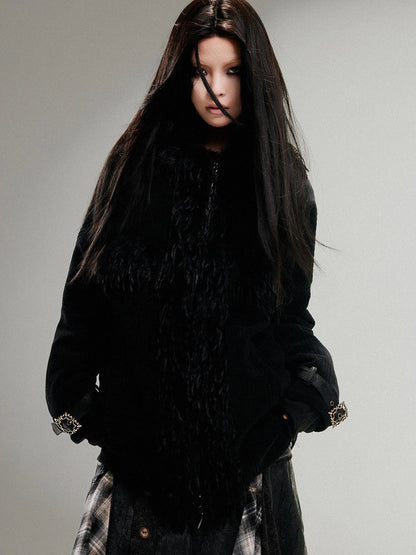 Punk Faux Fur Wool Lined Collar Coat Winter Oversize Mid Length