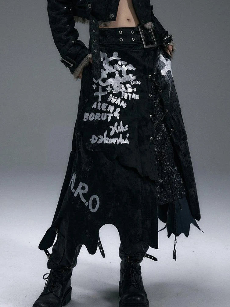 Punk Gothic Lace Asymmetrical Leather Skirt Dresses