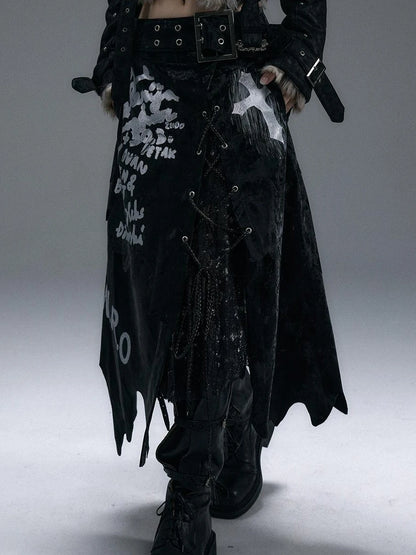 Punk Gothic Lace Asymmetrical Leather Skirt Dresses