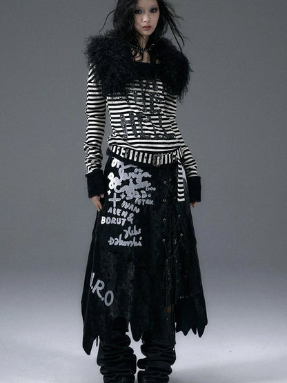 Punk Gothic Lace Asymmetrical Leather Skirt Dresses