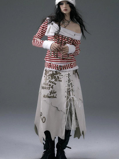 Punk Gothic Lace Asymmetrical Leather Skirt Dresses