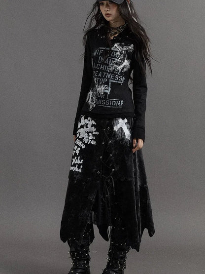 Punk Gothic Lace Asymmetrical Leather Skirt Dresses