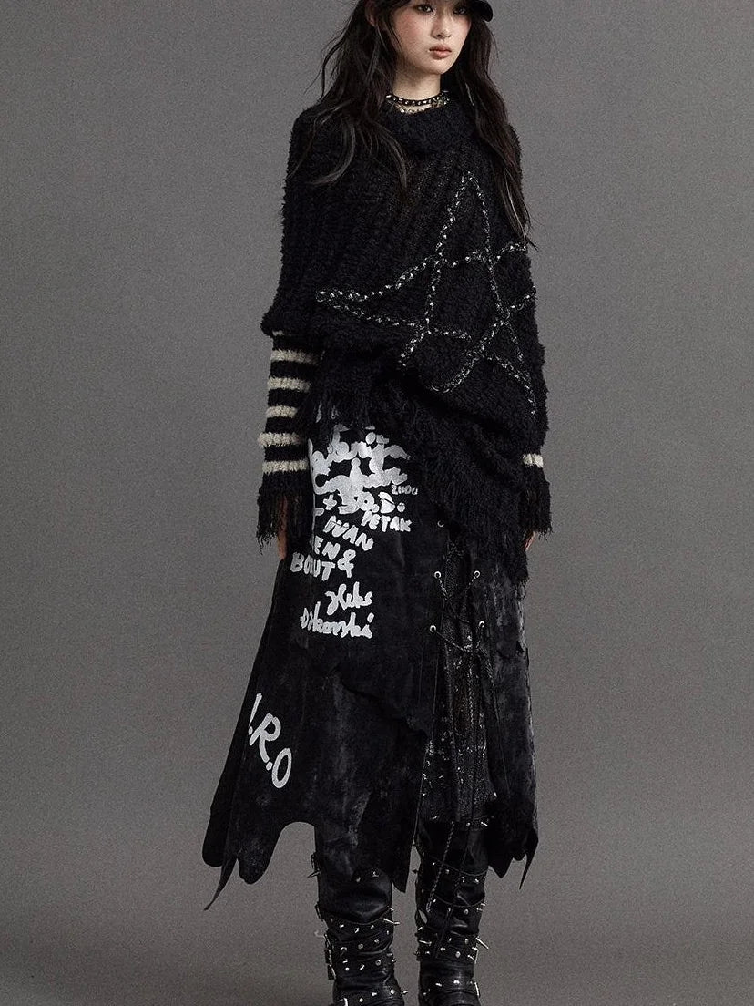 Punk Gothic Lace Asymmetrical Leather Skirt Dresses