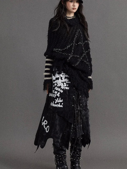 Punk Gothic Lace Asymmetrical Leather Skirt Dresses