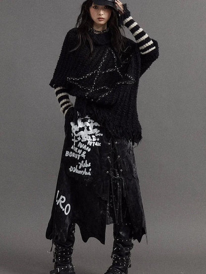 Punk Gothic Lace Asymmetrical Leather Skirt Dresses