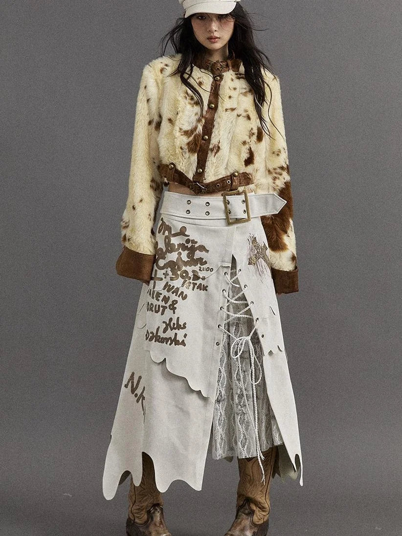Punk Gothic Lace Asymmetrical Leather Skirt Dresses