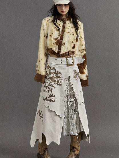 Punk Gothic Lace Asymmetrical Leather Skirt Dresses
