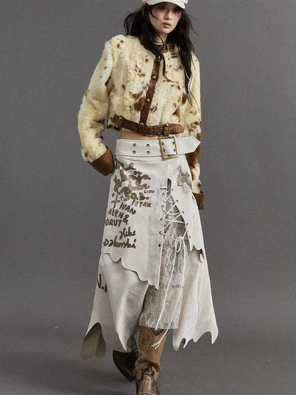 Punk Gothic Lace Asymmetrical Leather Skirt Dresses
