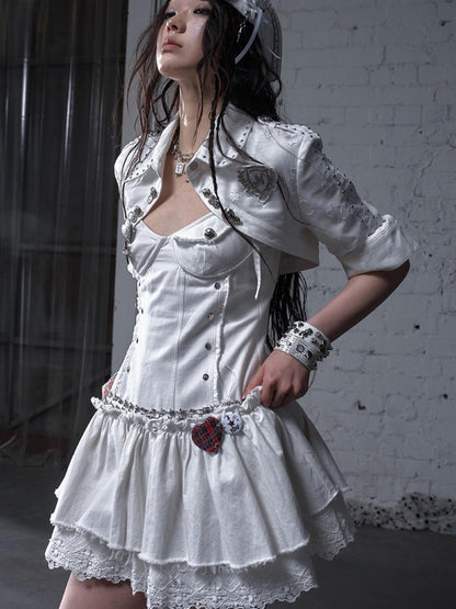 NO ROMANCE Punk Gothic Lace Trim Mini Puff Dress