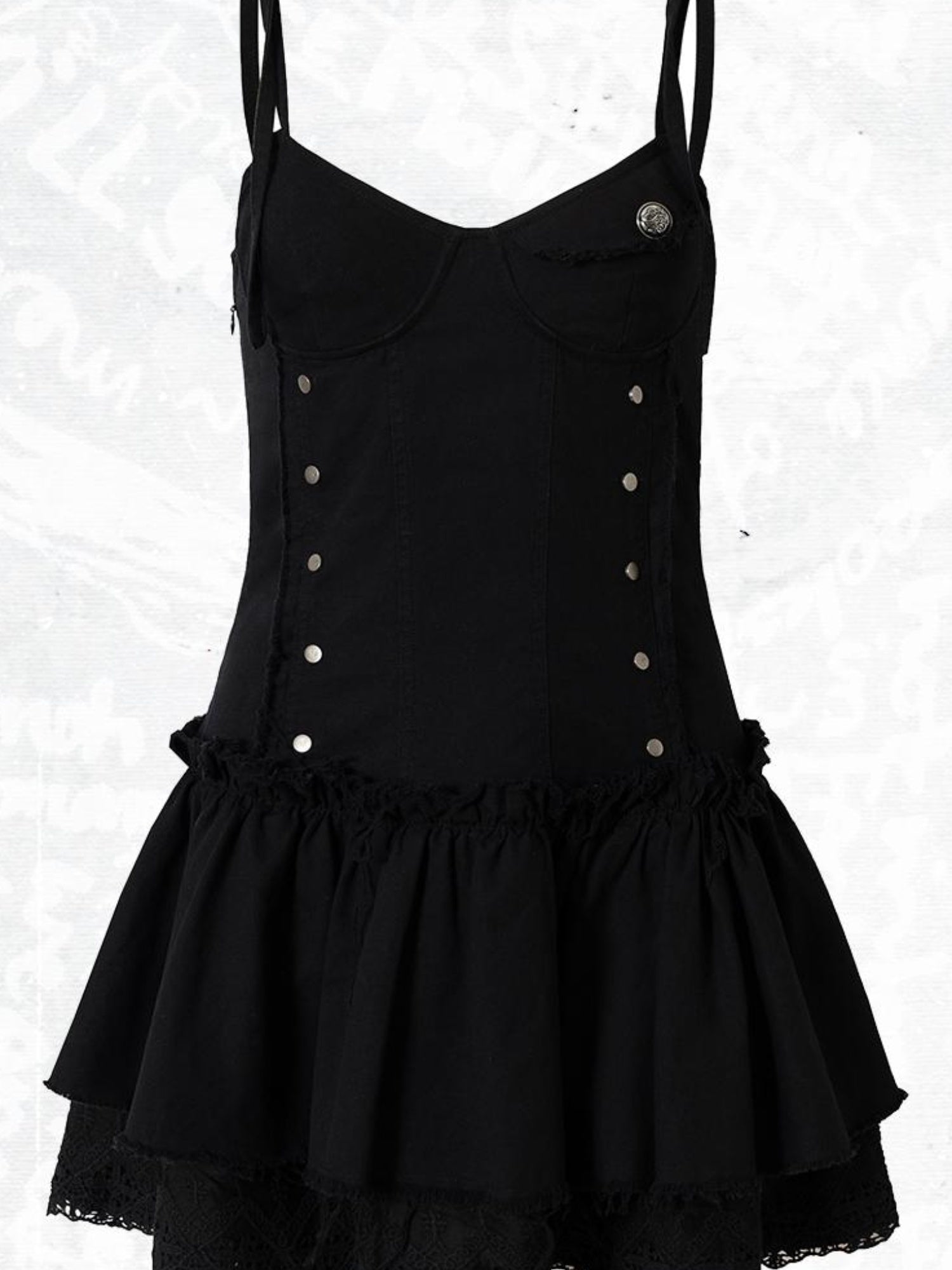 NO ROMANCE Punk Gothic Lace Trim Mini Puff Dress