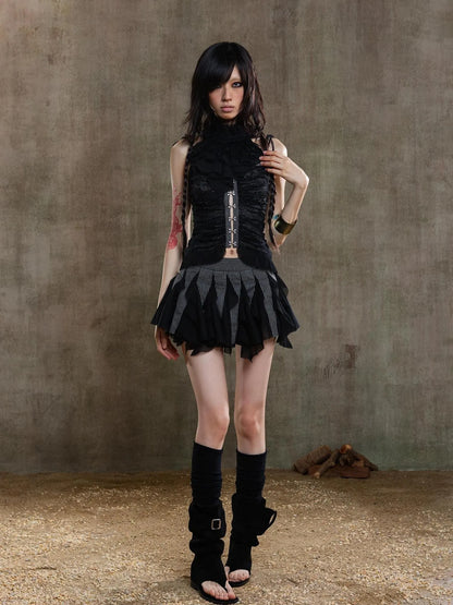 Punk Gothic Pleated Asymmetrical Low Waist Skirt