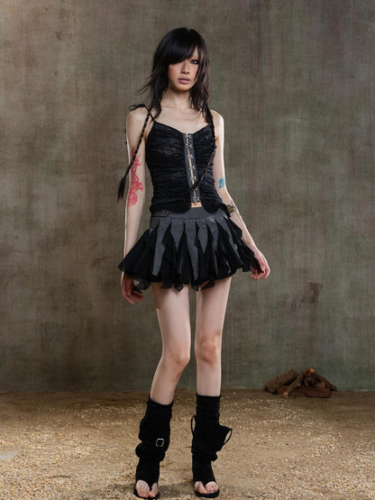 ARIADNAw Punk Gothic Pleated Asymmetrical Low Waist Skirt