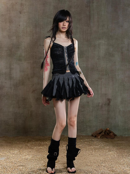 Punk Gothic Pleated Asymmetrical Low Waist Skirt