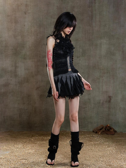 Punk Gothic Pleated Asymmetrical Low Waist Skirt
