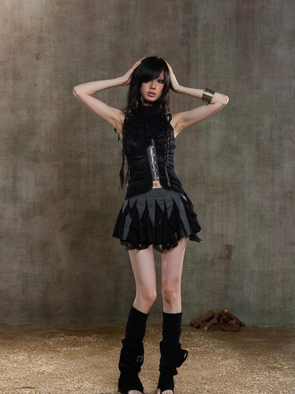 ARIADNAw Punk Gothic Pleated Asymmetrical Low Waist Skirt