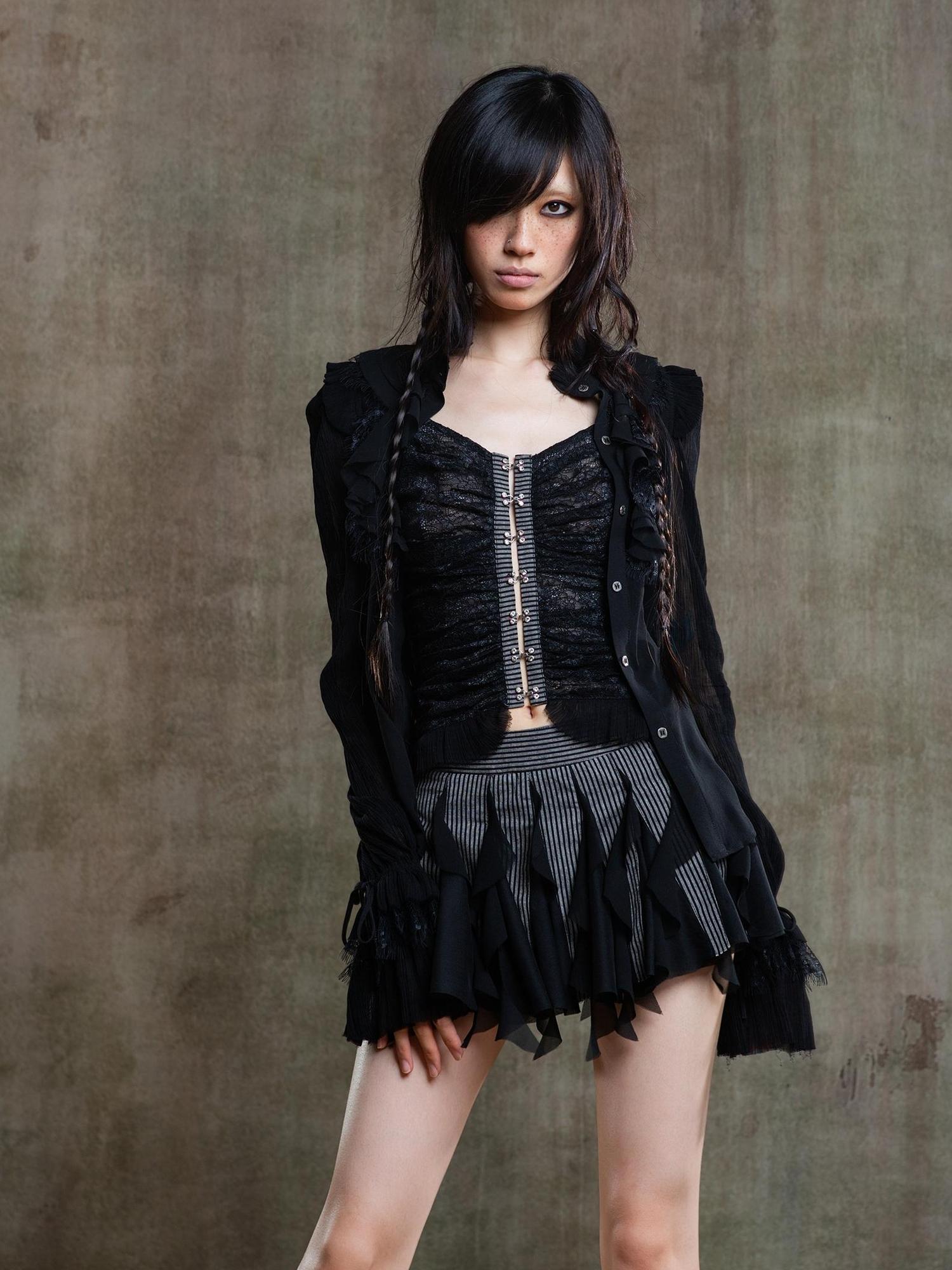 ARIADNAw Punk Gothic Pleated Asymmetrical Low Waist Skirt