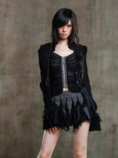 ARIADNAw Punk Gothic Pleated Asymmetrical Low Waist Skirt
