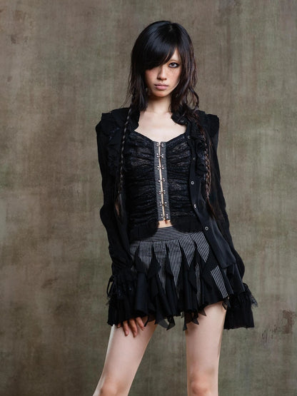 Punk Gothic Pleated Asymmetrical Low Waist Skirt
