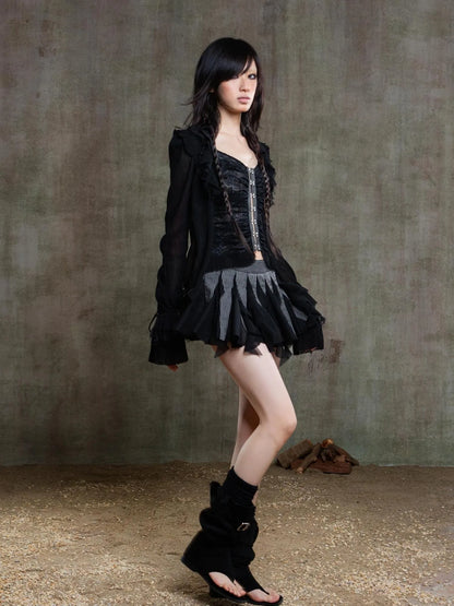 Punk Gothic Pleated Asymmetrical Low Waist Skirt