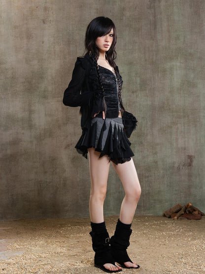 ARIADNAw Punk Gothic Pleated Asymmetrical Low Waist Skirt