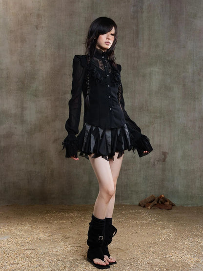 Punk Gothic Pleated Asymmetrical Low Waist Skirt
