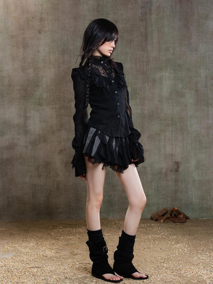 ARIADNAw Punk Gothic Pleated Asymmetrical Low Waist Skirt