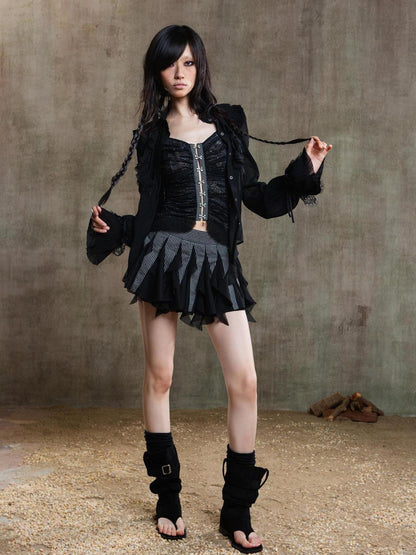 ARIADNAw Punk Gothic Pleated Asymmetrical Low Waist Skirt
