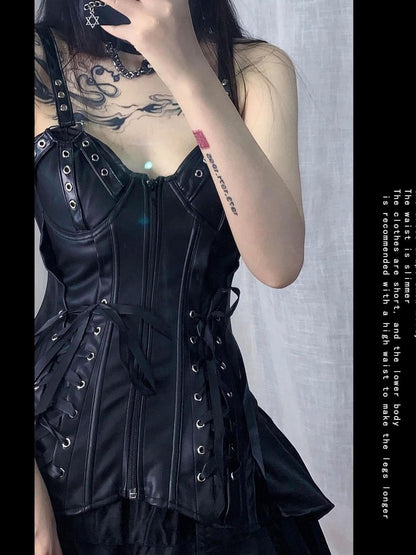 WSW WUSHENWU Punk Gothic Studded Bralette Leather Jacket For Dark Metal Chic Women