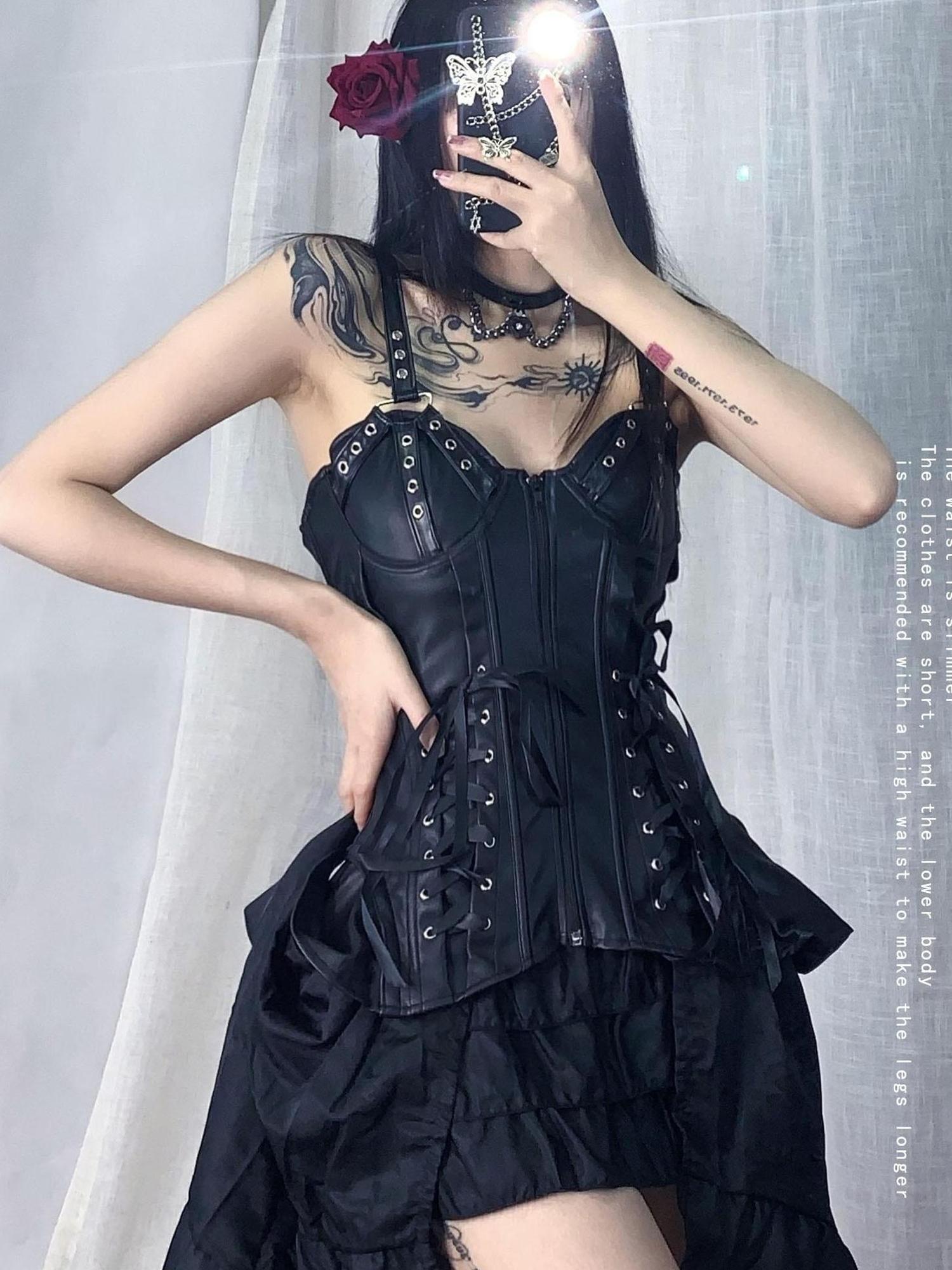 WSW WUSHENWU Punk Gothic Studded Bralette Leather Jacket For Dark Metal Chic Women
