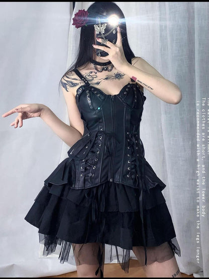 WSW WUSHENWU Punk Gothic Studded Bralette Leather Jacket For Dark Metal Chic Women