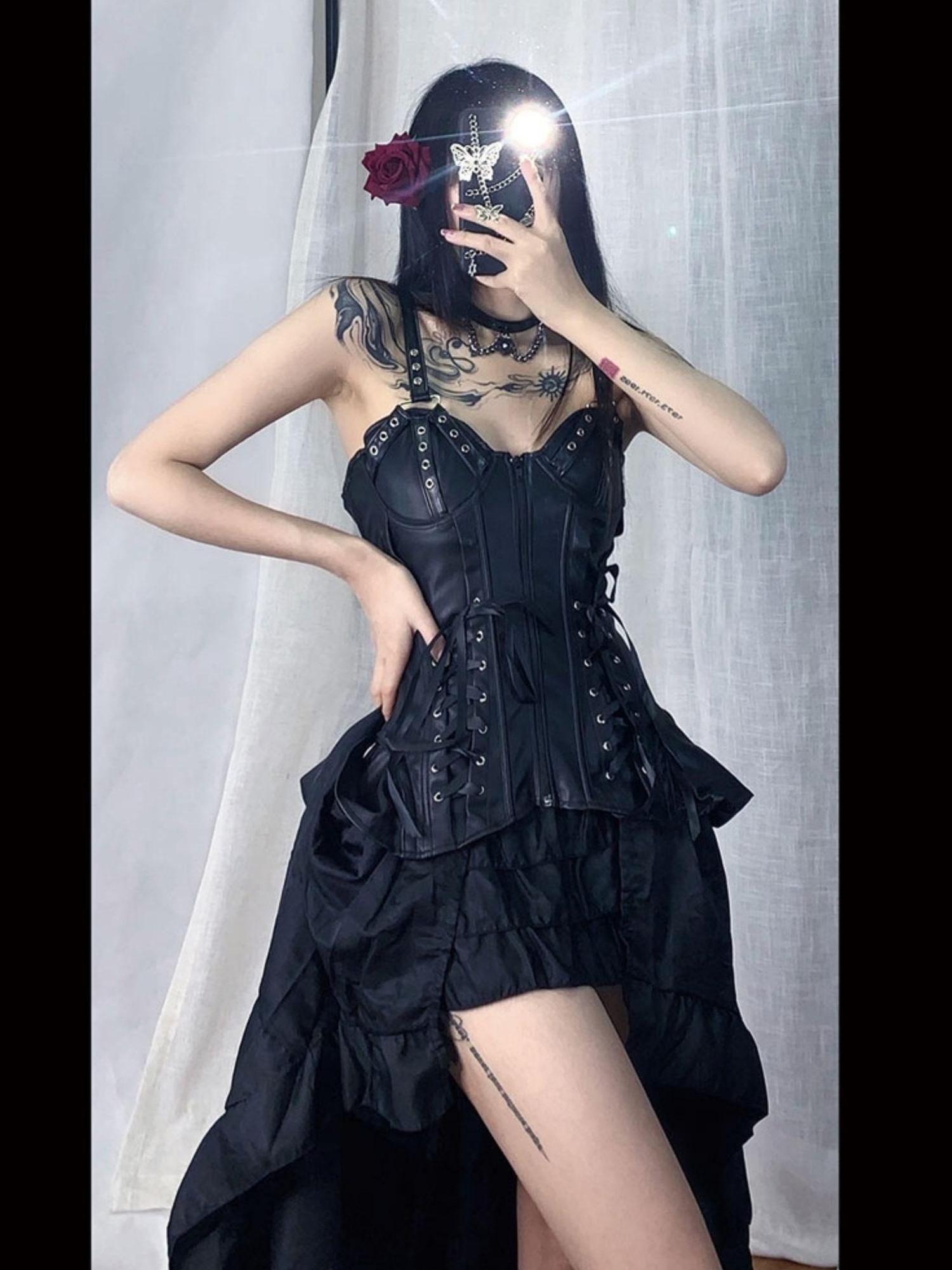 WSW WUSHENWU Punk Gothic Studded Bralette Leather Jacket For Dark Metal Chic Women
