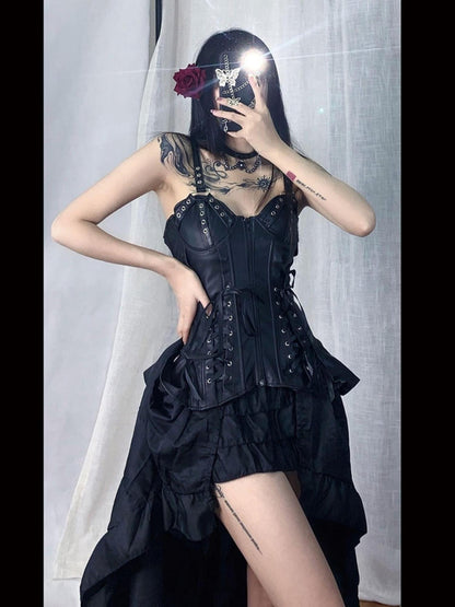 WSW WUSHENWU Punk Gothic Studded Bralette Leather Jacket For Dark Metal Chic Women