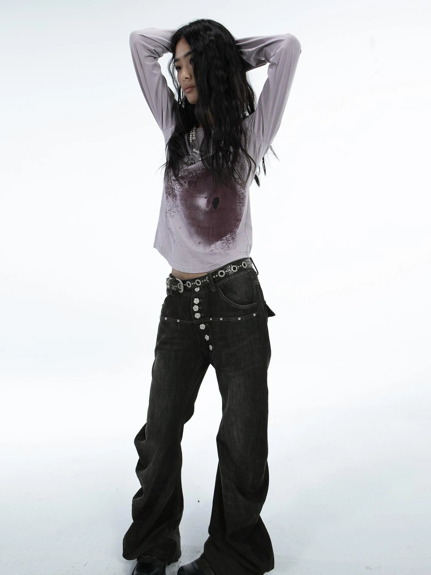 Punk Graphic Long Sleeve T-Shirt For Women Cotton Abstract Print Tee