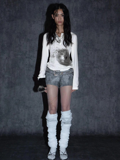 Punk Graphic Long Sleeve T-Shirt For Women Cotton Abstract Print Tee