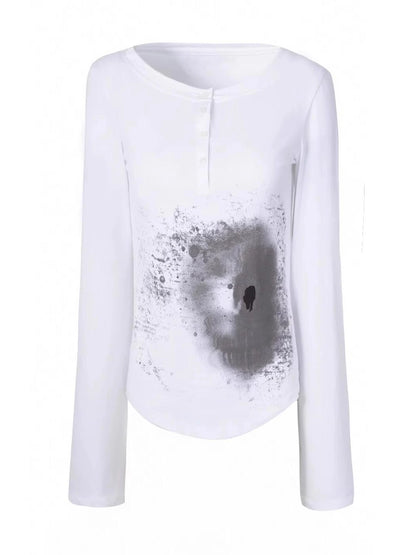 Punk Graphic Long Sleeve T-Shirt For Women Cotton Abstract Print Tee