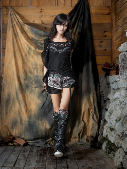 ARIADNAw Punk Grid Contrast Patchwork Shorts Legging Set