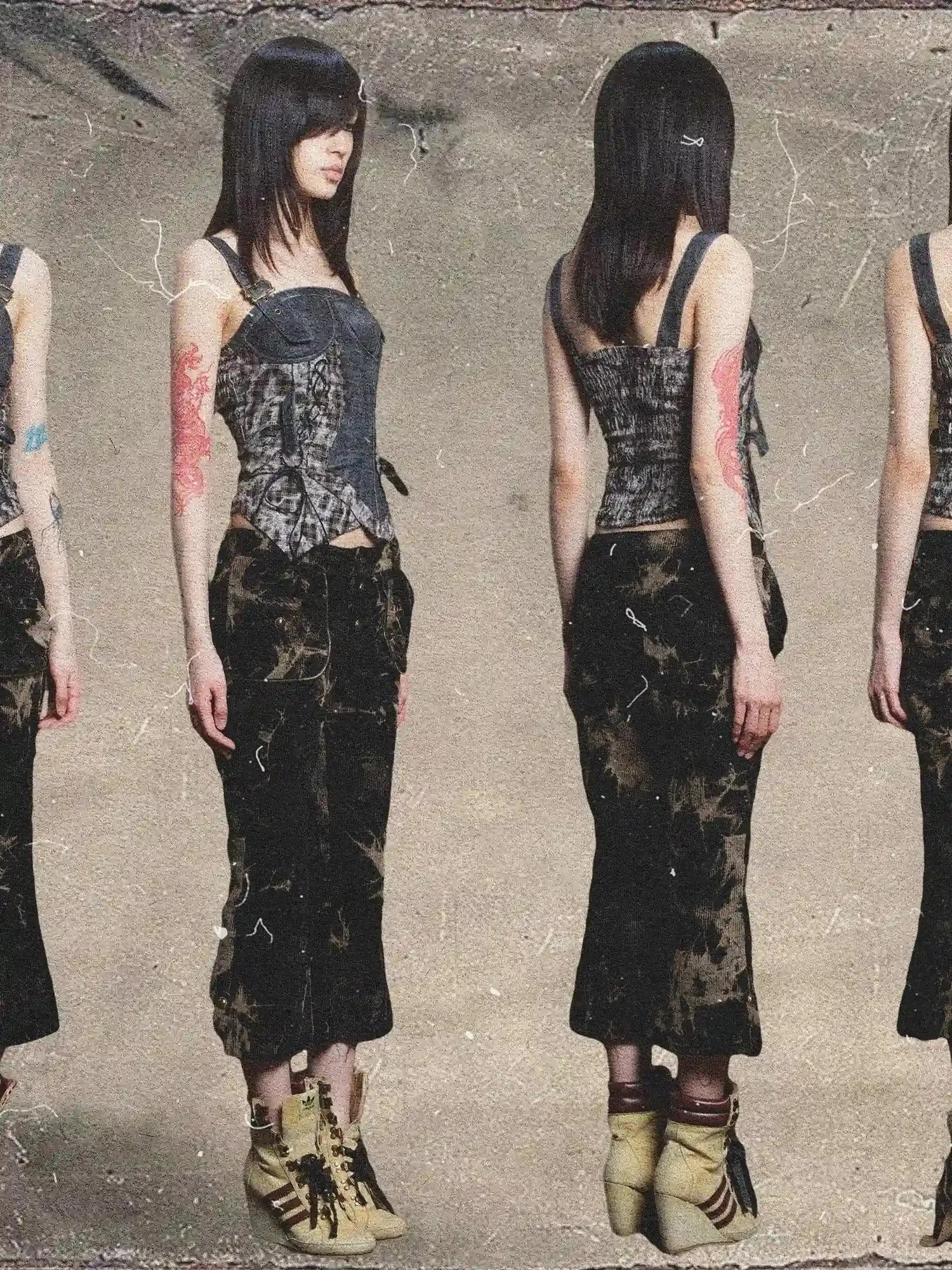 Punk Grid Mesh Corset Bralette Top Streetwear Niche